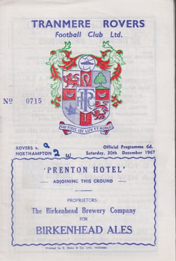 Tranmere Rovers v Northampton Town Match Programme 1967-12-30